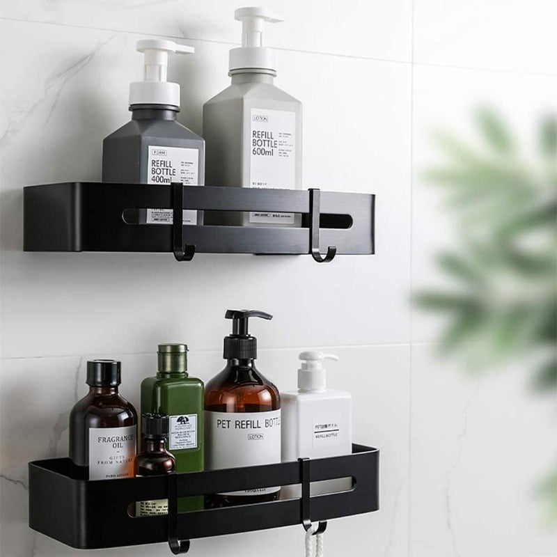 COOFANDY 1 Piece Rectangular Bathroom Corner Shelves with Hooks Shower Caddy, Adjustable Metal Corner Shelf, No Drilling Wall Mounted Storage Organizer Rack for Washroom, Toilet, Dorm, Kitchen - Image 2