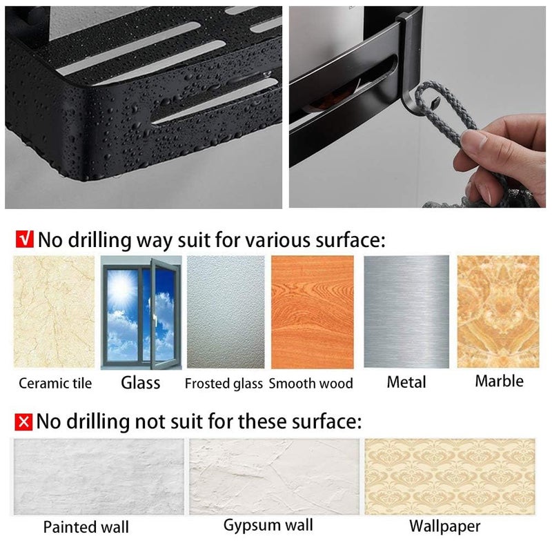 COOFANDY 1 Piece Rectangular Bathroom Corner Shelves with Hooks Shower Caddy, Adjustable Metal Corner Shelf, No Drilling Wall Mounted Storage Organizer Rack for Washroom, Toilet, Dorm, Kitchen - Image 4