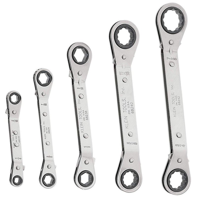 Klein Tools 68245 Reversible Ratcheting Box Wrench Set, Made in USA, 5-Piece, Black - Image 1
