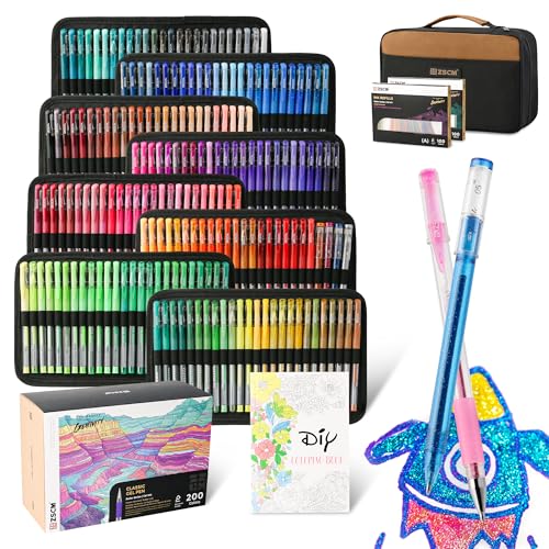 ZSCM 400 Pack Gel Pens for Adult Coloring Book, 200 Artist Colored Pens With 200 Refills, Fine Tip Metallic Glitter Gel Pens for Drawing Doodling Journaling Craft Art Supplies - Image 1