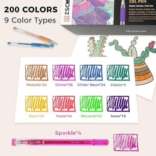 ZSCM 400 Pack Gel Pens for Adult Coloring Book, 200 Artist Colored Pens With 200 Refills, Fine Tip Metallic Glitter Gel Pens for Drawing Doodling Journaling Craft Art Supplies - Image 3