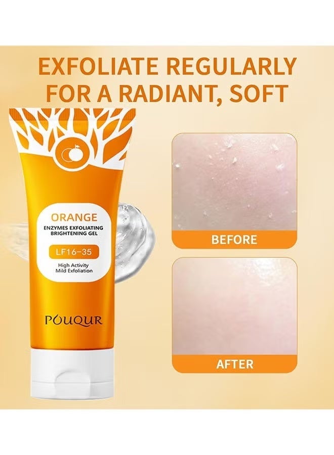 POUQUR Orange Enzymes Exfoliating Brightening Gel For Face & Body, Exfoliating Cleansing Gel Scrub, Orange Enzymes Exfoliatings Gels, Deep Clean Pores, Remove Blackheads & Moisturize Skin, Gentle Exfoliator, Natural Orange Peeling Gel - Image 5