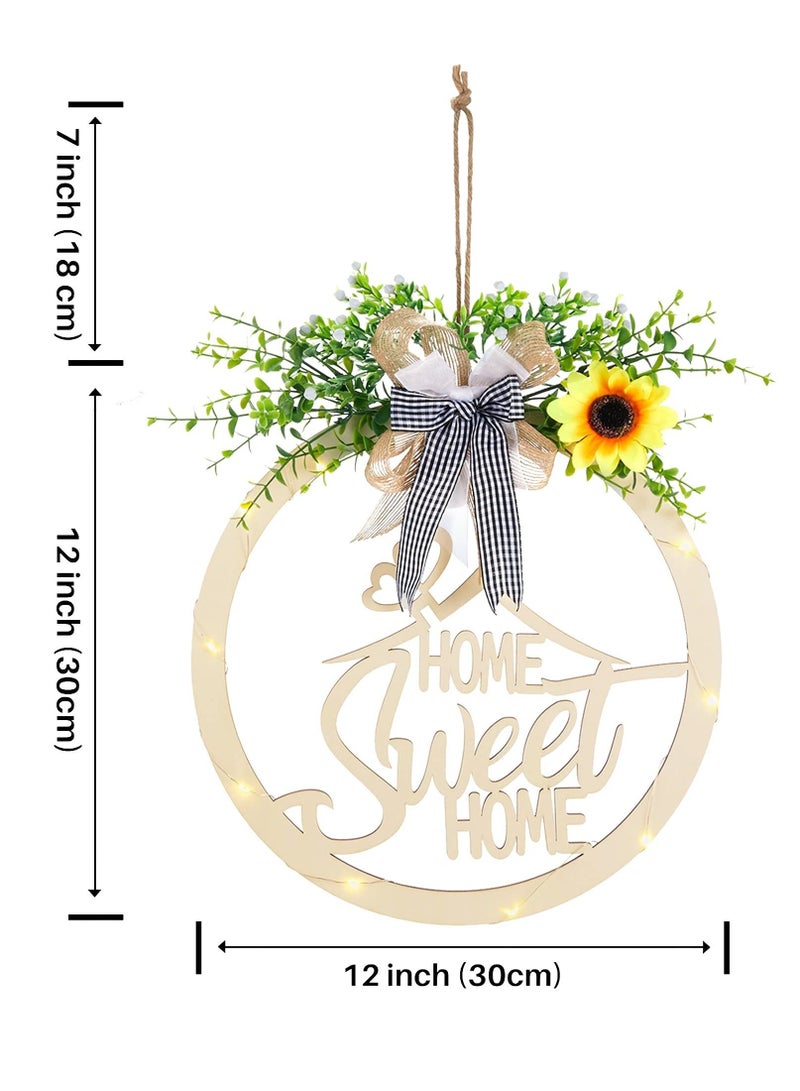 SYOSI Front Welcome Sign, Sweet Home House Decoration Hanging Sign Wreath Hanging Sign Sunflower Wreath with LED Light Farmhouse Porch Front Porch Hanging Decoration (30 cm) - Image 3