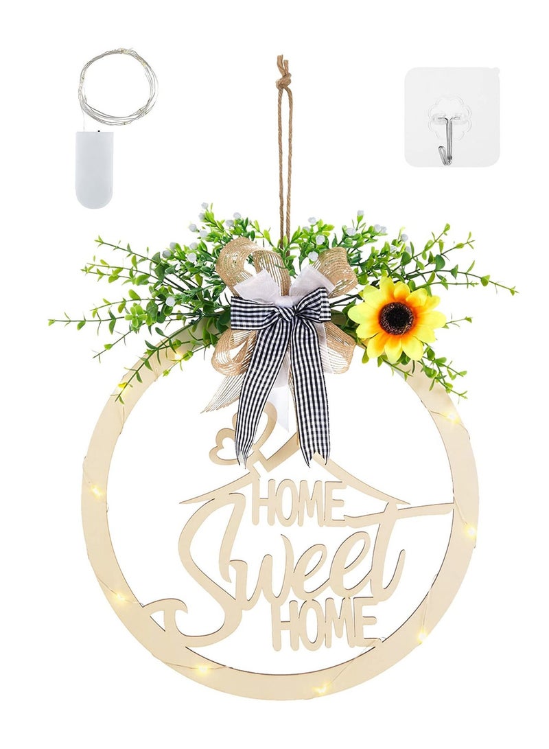 SYOSI Front Welcome Sign, Sweet Home House Decoration Hanging Sign Wreath Hanging Sign Sunflower Wreath with LED Light Farmhouse Porch Front Porch Hanging Decoration (30 cm) - Image 4