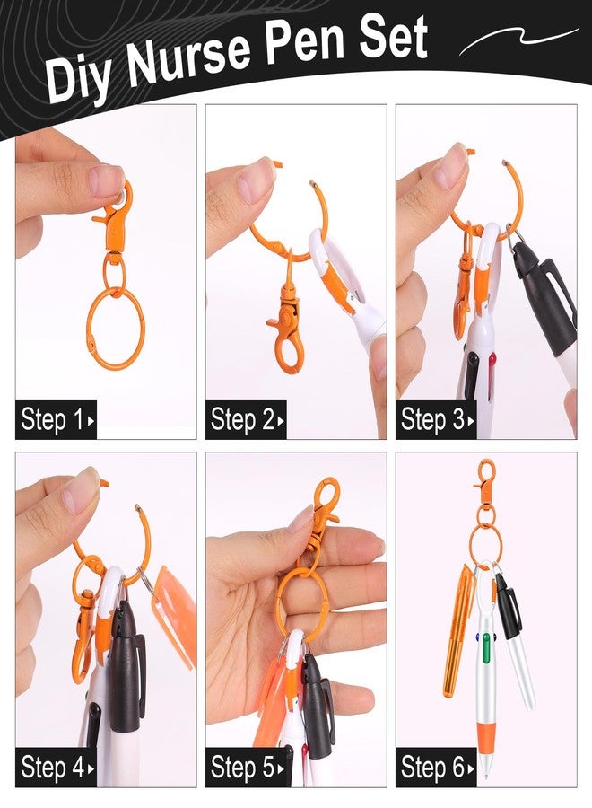 KINYFY Orange Nurse Pen Set, Nurse Badge Pens Include Highlighter Ballpoint Pen Permanent Marker Keychain Clip, Badge Reel Pen for Nurses - Image 3