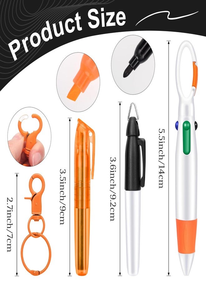 KINYFY Orange Nurse Pen Set, Nurse Badge Pens Include Highlighter Ballpoint Pen Permanent Marker Keychain Clip, Badge Reel Pen for Nurses - Image 2