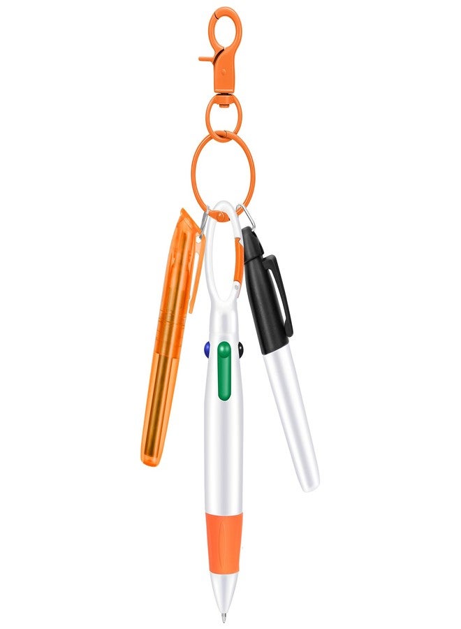 KINYFY Orange Nurse Pen Set, Nurse Badge Pens Include Highlighter Ballpoint Pen Permanent Marker Keychain Clip, Badge Reel Pen for Nurses - Image 1