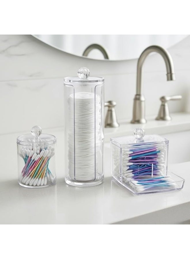 3 Pcs Combo Of Multi-Purpose Acrylic Q-Tip Holder Dispenser, Round Cotton Ball Pad Swab Holder With Ear Stick Swabs, Toothpick Container For Makeup Storage - Bathroom Organizer - Image 2