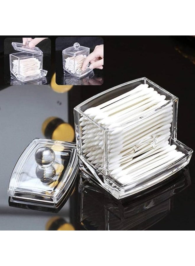 3 Pcs Combo Of Multi-Purpose Acrylic Q-Tip Holder Dispenser, Round Cotton Ball Pad Swab Holder With Ear Stick Swabs, Toothpick Container For Makeup Storage - Bathroom Organizer - Image 4