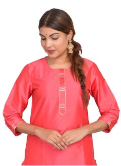 ريارا كورتي نسائي مع طقم بنطلونات 3/4 كم طقم كورتا بنطلون حرير فني (تفتا سادة) مقاس XL  - Image 3