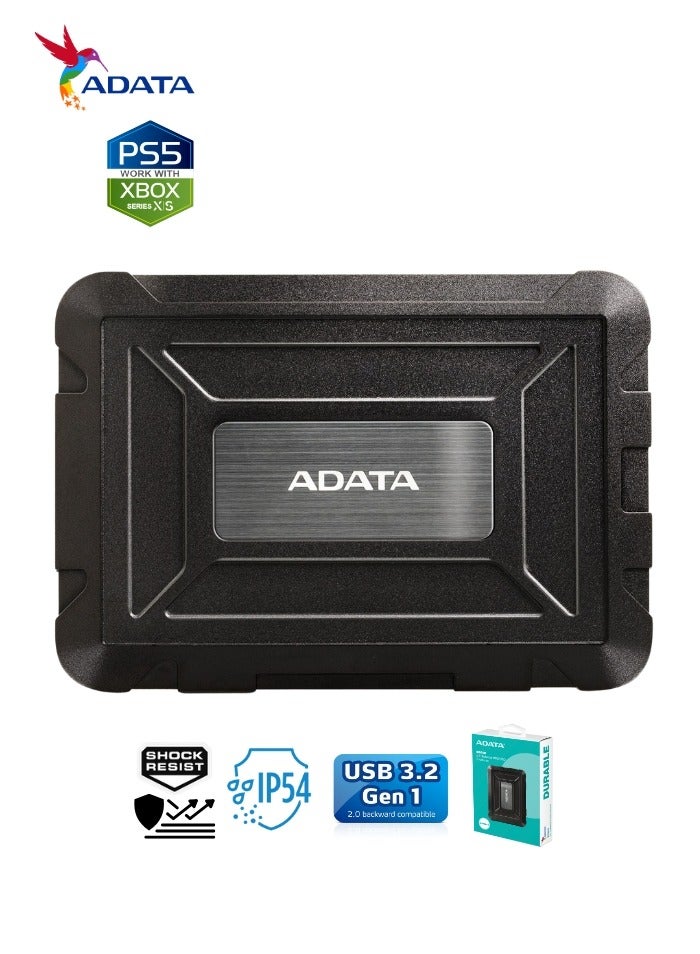 ADATA ED600 DURABLE External Enclosure for HDD and SSD | Compatible with PS5 XBOX | Water Dust Resistance 2.5"