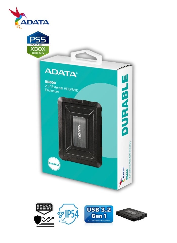 ADATA ED600 DURABLE External Enclosure for HDD and SSD  | Compatible with PS5 XBOX | Water Dust Resistance 2.5"  - Image 2