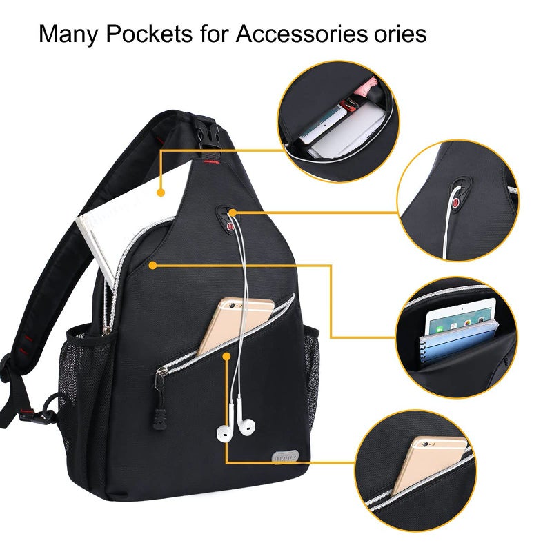 MOSISO Rope Sling Backpack (Up to 13 inch), Multipurpose Crossbody Chest One Shoulder Outdoor Travel Hiking Daypack, Black - Image 2