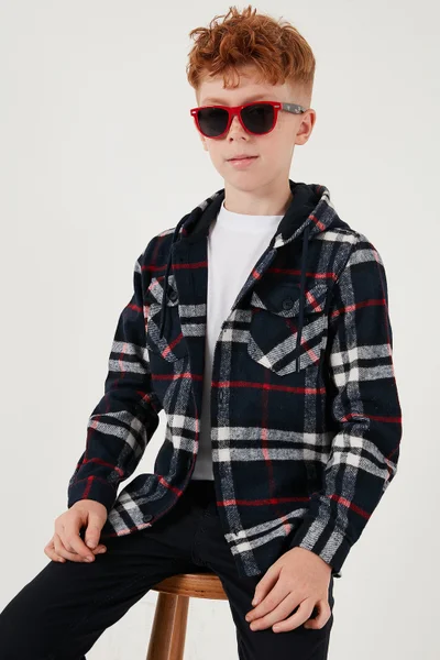 Lela Hooded Double Pocket Plaid Lumberjack Shirt Boy's Shirt Cf25w81786