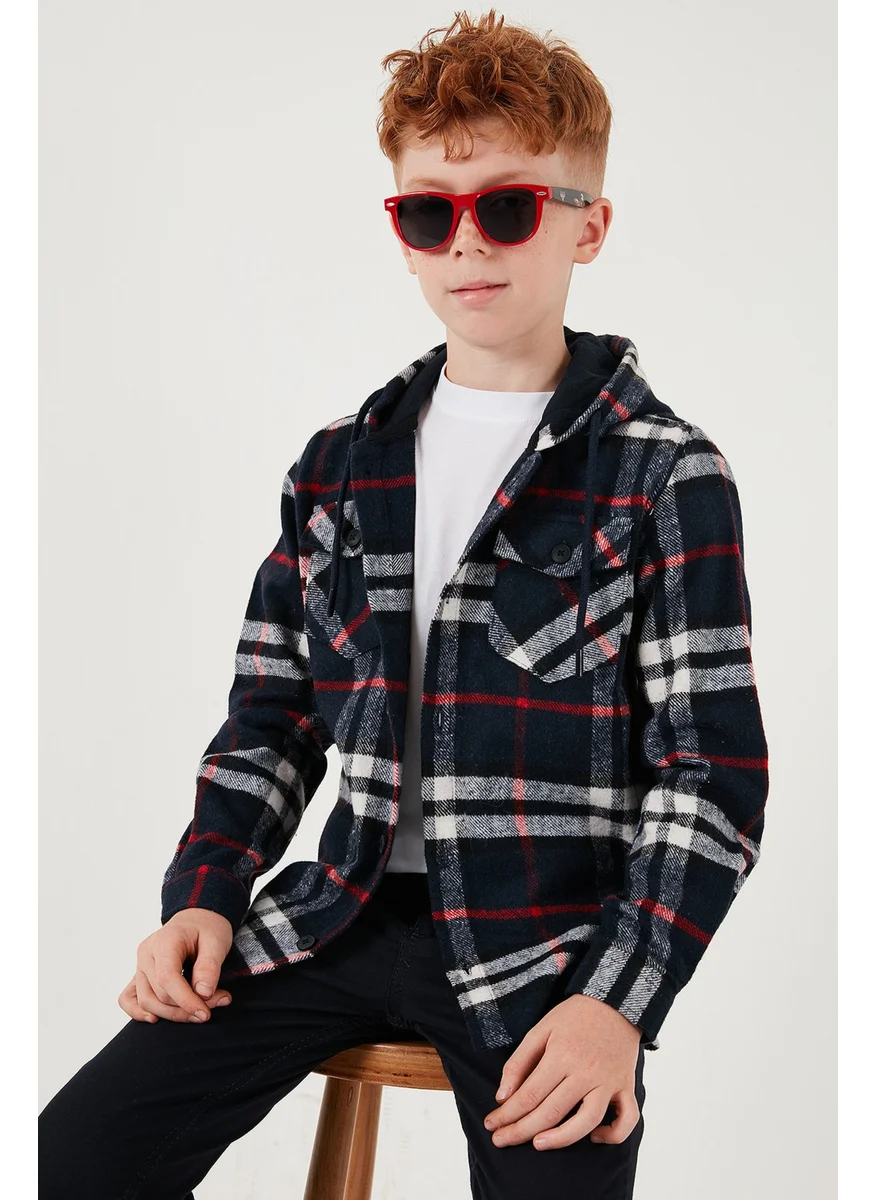 Lela Hooded Double Pocket Plaid Lumberjack Shirt Boy's Shirt Cf25w81786