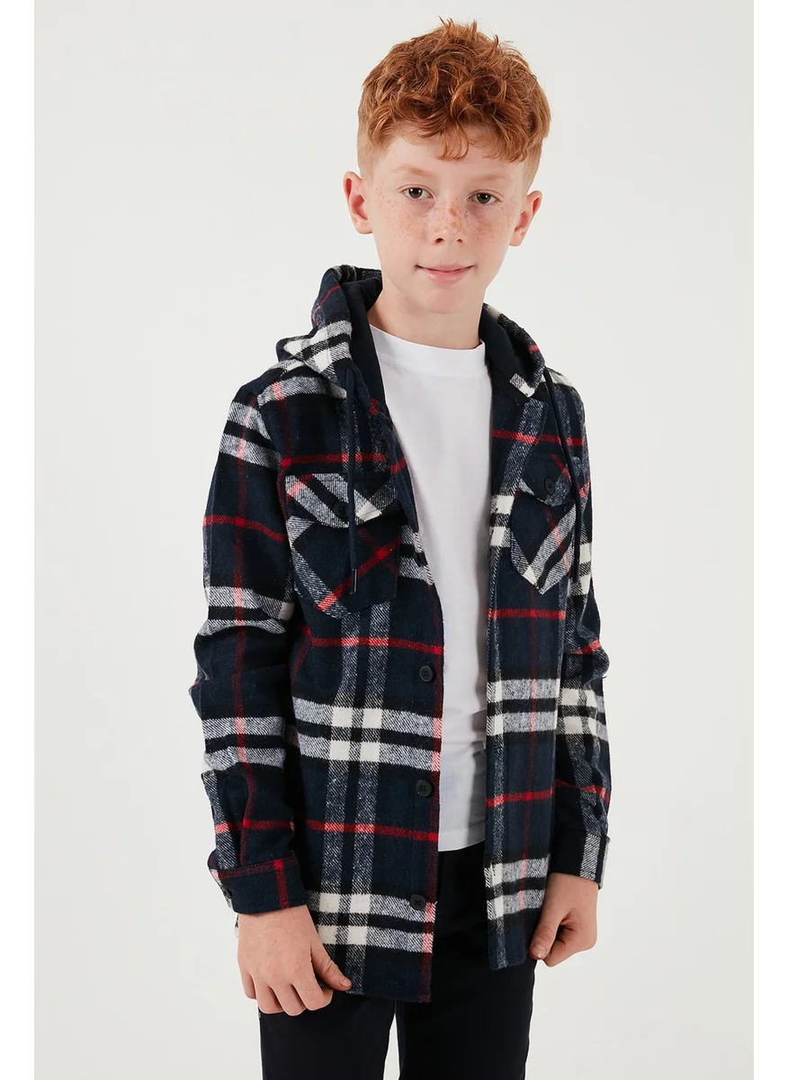 Lela Hooded Double Pocket Plaid Lumberjack Shirt Boy's Shirt Cf25w81786