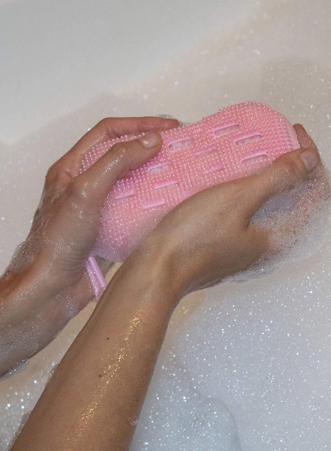 Serenity Select 2 Exfoliating Silicone Body Sponges, Double-Sided Bath or Shower Body Brush, Silicon Loofah/Built-in Sponge – Cleans & Stimulates Circulation. Christmas Stocking, Hanukkah- Pink/Gray - Image 3