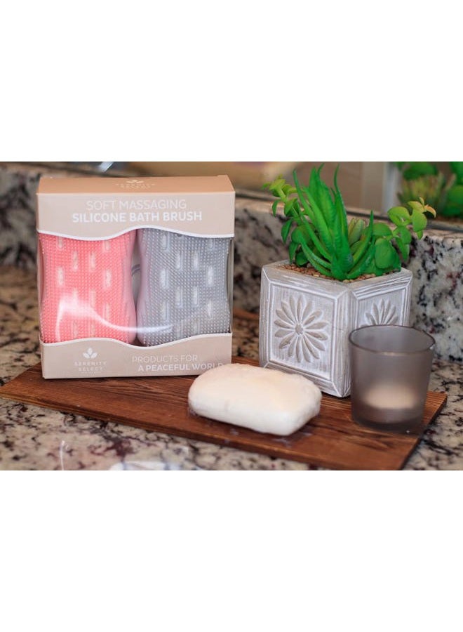 Serenity Select 2 Exfoliating Silicone Body Sponges, Double-Sided Bath or Shower Body Brush, Silicon Loofah/Built-in Sponge – Cleans & Stimulates Circulation. Christmas Stocking, Hanukkah- Pink/Gray - Image 2