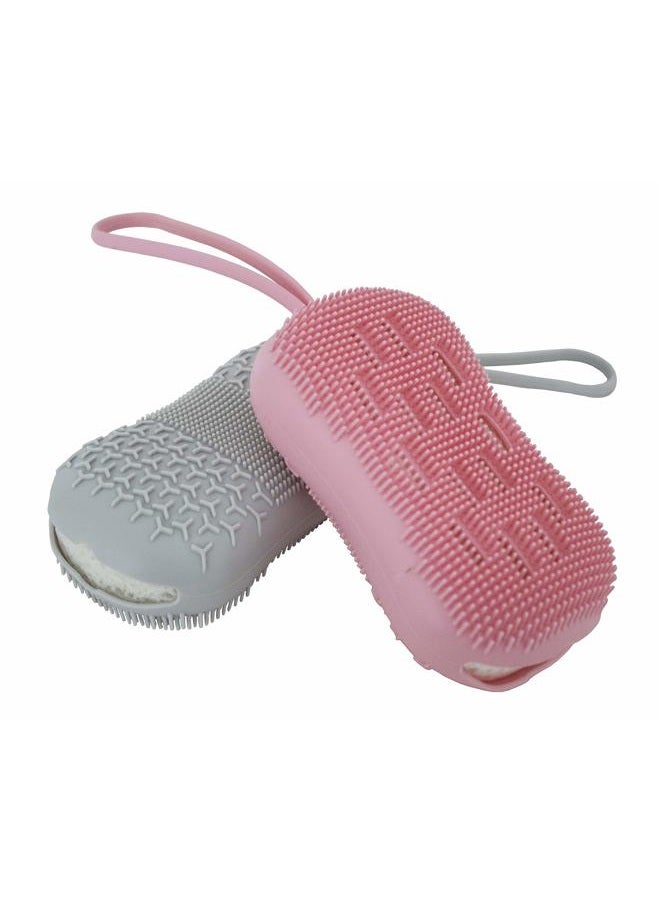 Serenity Select 2 Exfoliating Silicone Body Sponges, Double-Sided Bath or Shower Body Brush, Silicon Loofah/Built-in Sponge – Cleans & Stimulates Circulation. Christmas Stocking, Hanukkah- Pink/Gray - Image 1