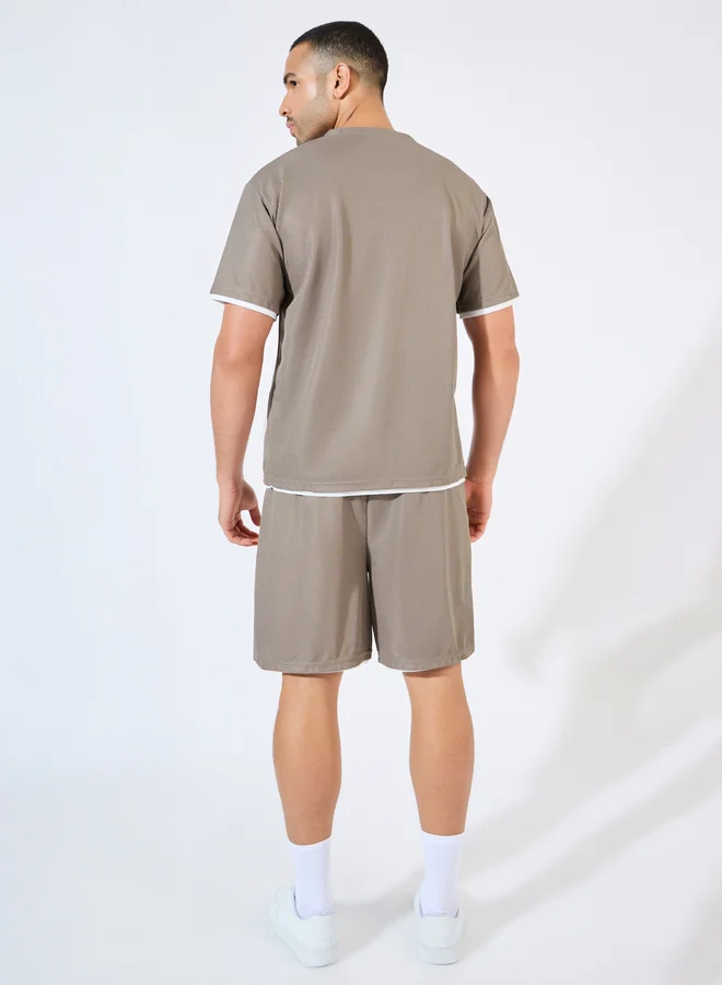 Styli Styli Waffle Knit Oversized Badge T-Shirt and Shorts Co-Ords