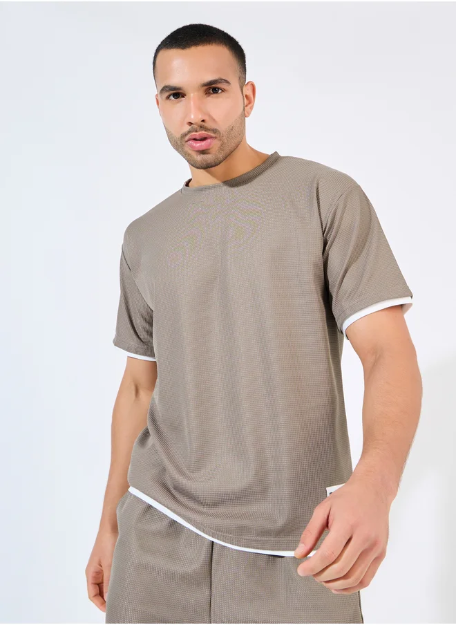 Styli Styli Waffle Knit Oversized Badge T-Shirt and Shorts Co-Ords