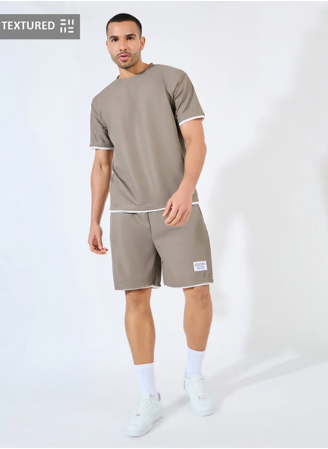 Styli Styli Waffle Knit Oversized Badge T-Shirt and Shorts Co-Ords