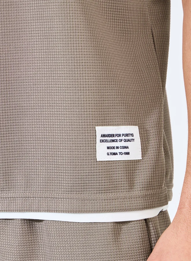 Styli Styli Waffle Knit Oversized Badge T-Shirt and Shorts Co-Ords