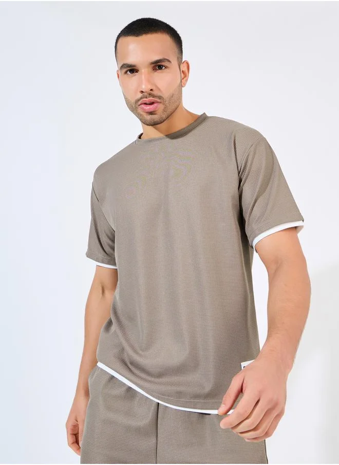 Styli Waffle Knit Oversized Badge T-Shirt & Shorts Co-Ords