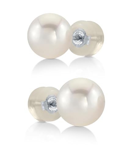 THE PEARL SOURCE Round White Freshwater Real Pearl Earrings for Women - 14k Gold Stud Earrings | Hypoallergenic Earrings with Genuine Cultured Pearls, 7.0-7.5mm - Image 1