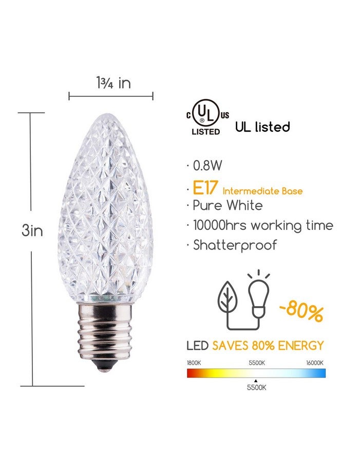 Brightown 100 Pack C9 LED Replacement Christmas Light Bulb, C9 Shatterproof LED Bulb for Christmas String Light, E17 Intermediate Base, Commercial Grade Dimmable Bulbs, Pure White - Image 2