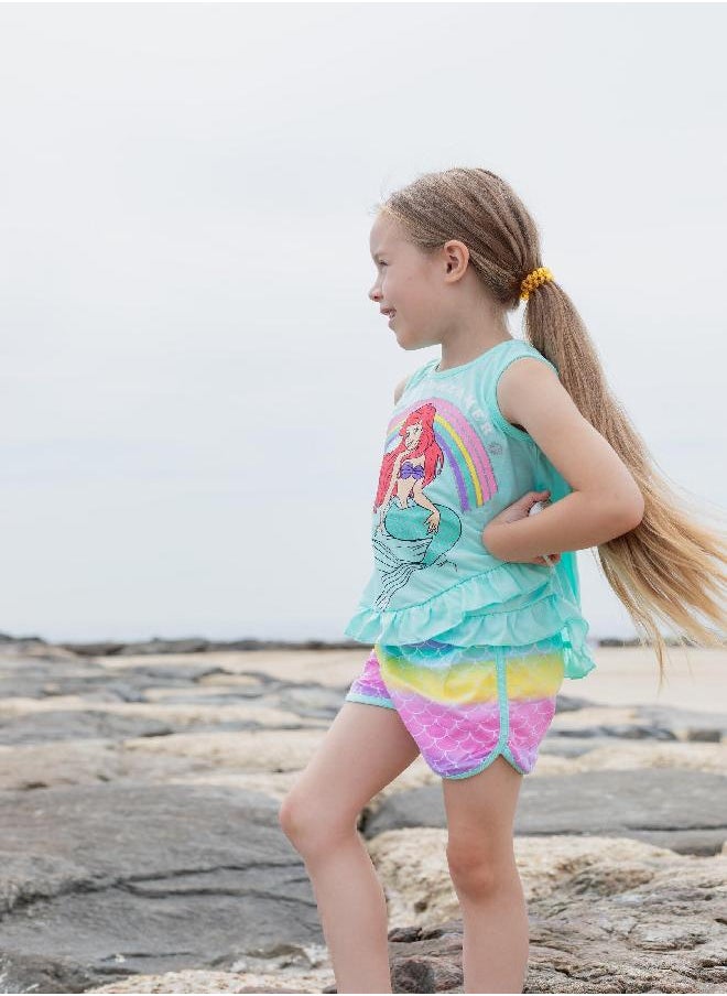Disney Disney Princess Ariel Little Girls Crossover Tank Top Dolphin Active and French Terry Shorts Blue 6  - Image 2
