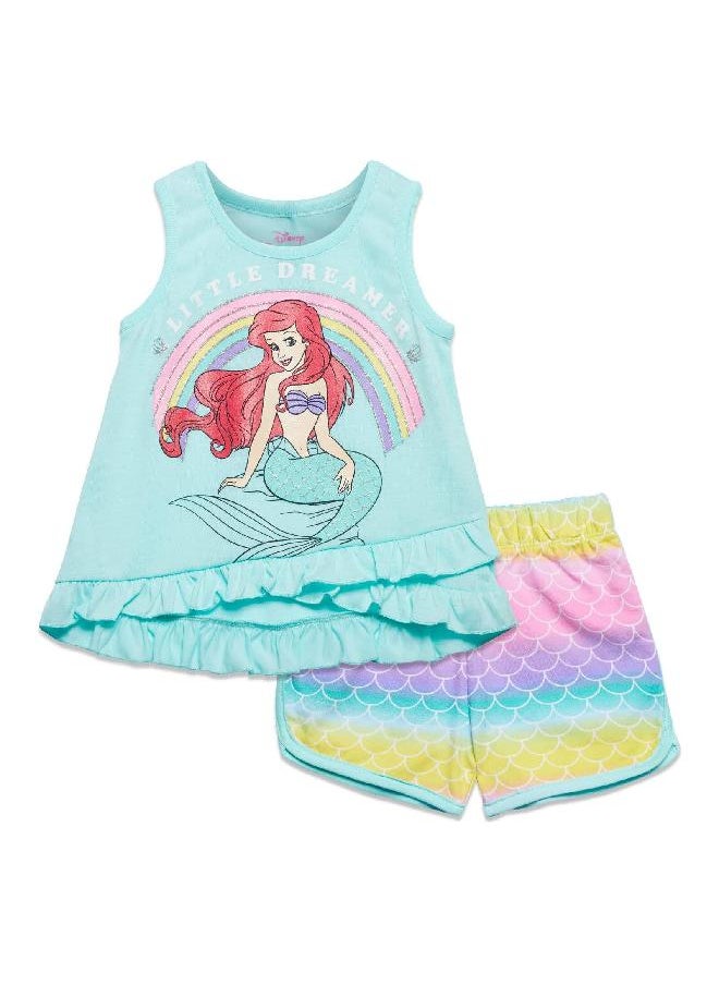 Disney Disney Princess Ariel Little Girls Crossover Tank Top Dolphin Active and French Terry Shorts Blue 6  - Image 5