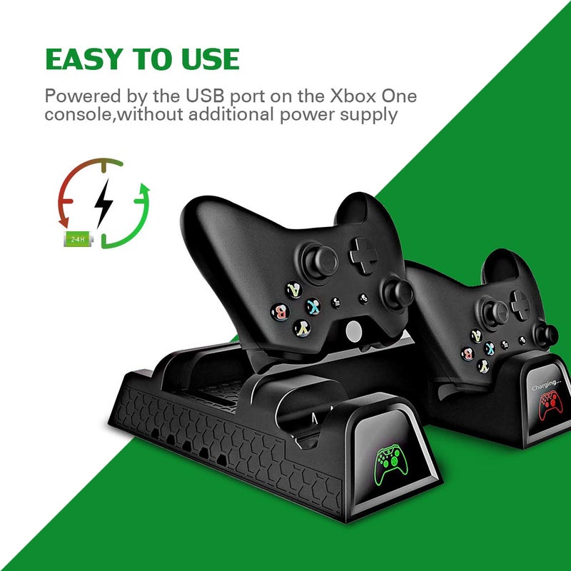 CTPOWER Cooling Stand for Xbox One/One S/One X, Vertical Charging Station with 2 Pack 600mAh Batteries, Games Storage, Dual Controller Charging Station - Image 3