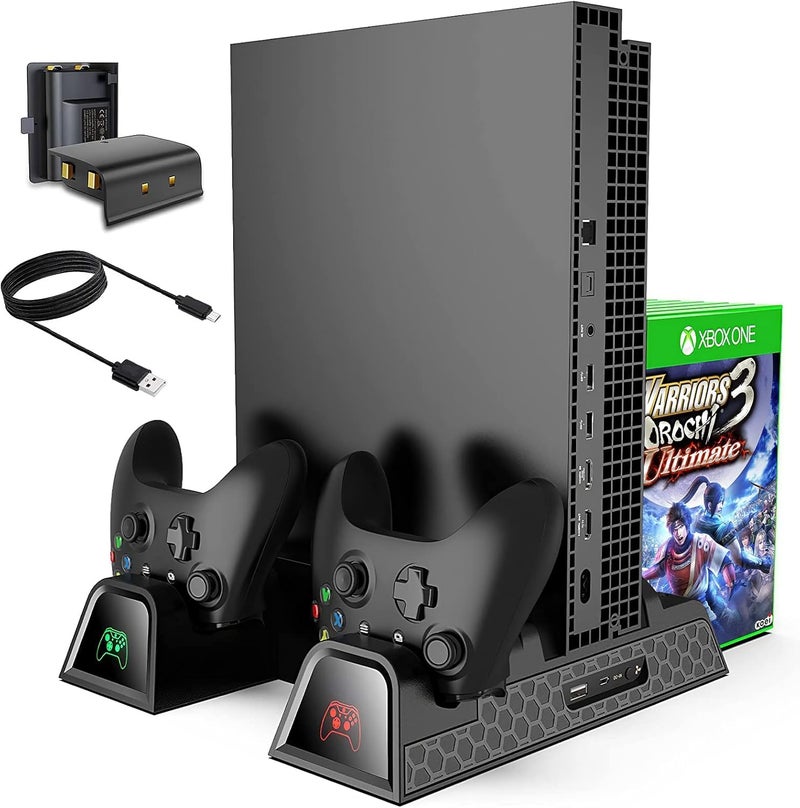 CTPOWER Cooling Stand for Xbox One/One S/One X, Vertical Charging Station with 2 Pack 600mAh Batteries, Games Storage, Dual Controller Charging Station - Image 1