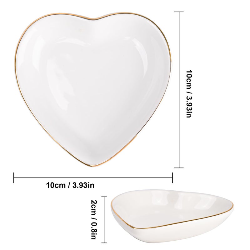 QUELIEN Trinket Dish Heart Shaped Ceramic Dish - Elegant White Jewelry Dish for Rings and Earrings, Heart Ring Tray with Gold Rim - Friendship Gift for Women, Perfect for Vanity, Sink, Nightstand Use - Image 5