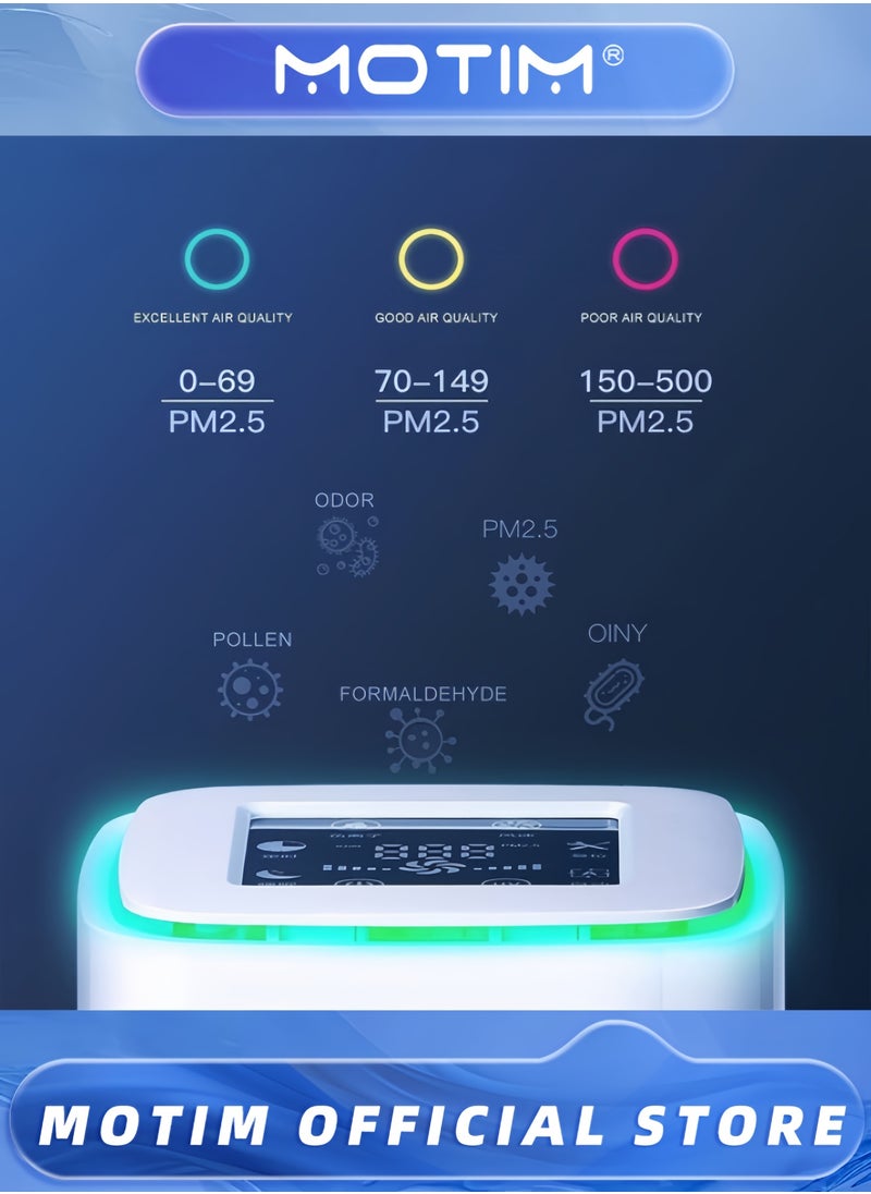 موتيم جهاز تنقية الهواء للمنزل غرفة النوم فلتر HEPA حقيقي H13 جهاز تنقية هواء صغير محمول لتنظيف الهواء من الغبار والروائح والدخان والحساسية والحيوانات الأليفة  - Image 4