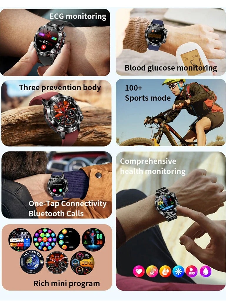 AROAQ Men Women Accurate Blood Sugar Heart Rate Blood Oxygen Uric Acid Health Monitor ECG and PPG Smart Watch - Image 2