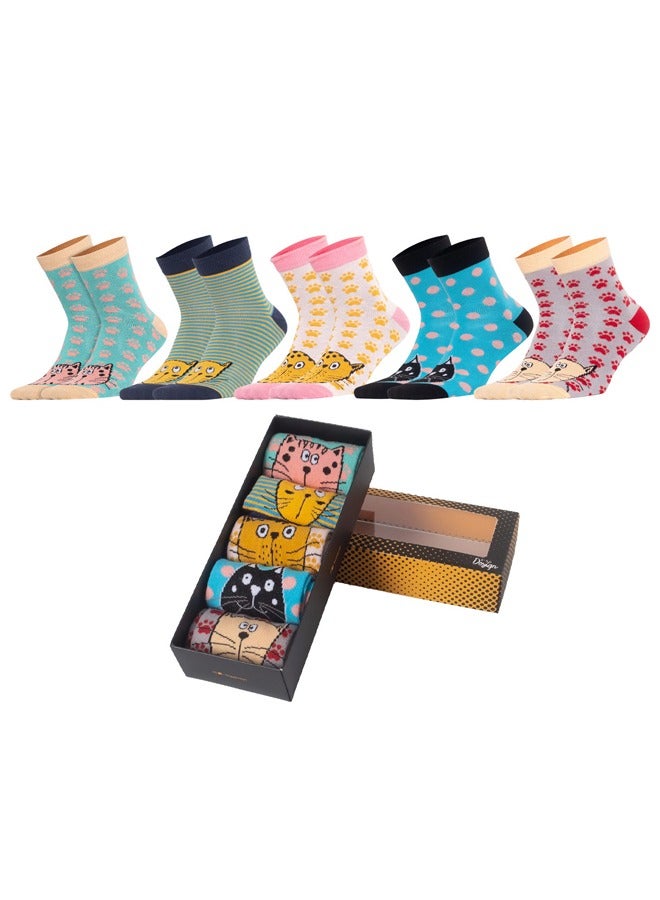 Biggdesign Biggdesign 5 Pairs Cats Design Womens Socks - Image 2