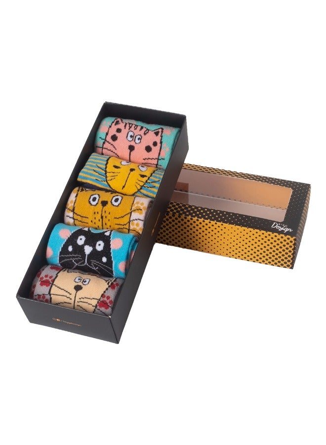 Biggdesign Biggdesign 5 Pairs Cats Design Womens Socks - Image 3