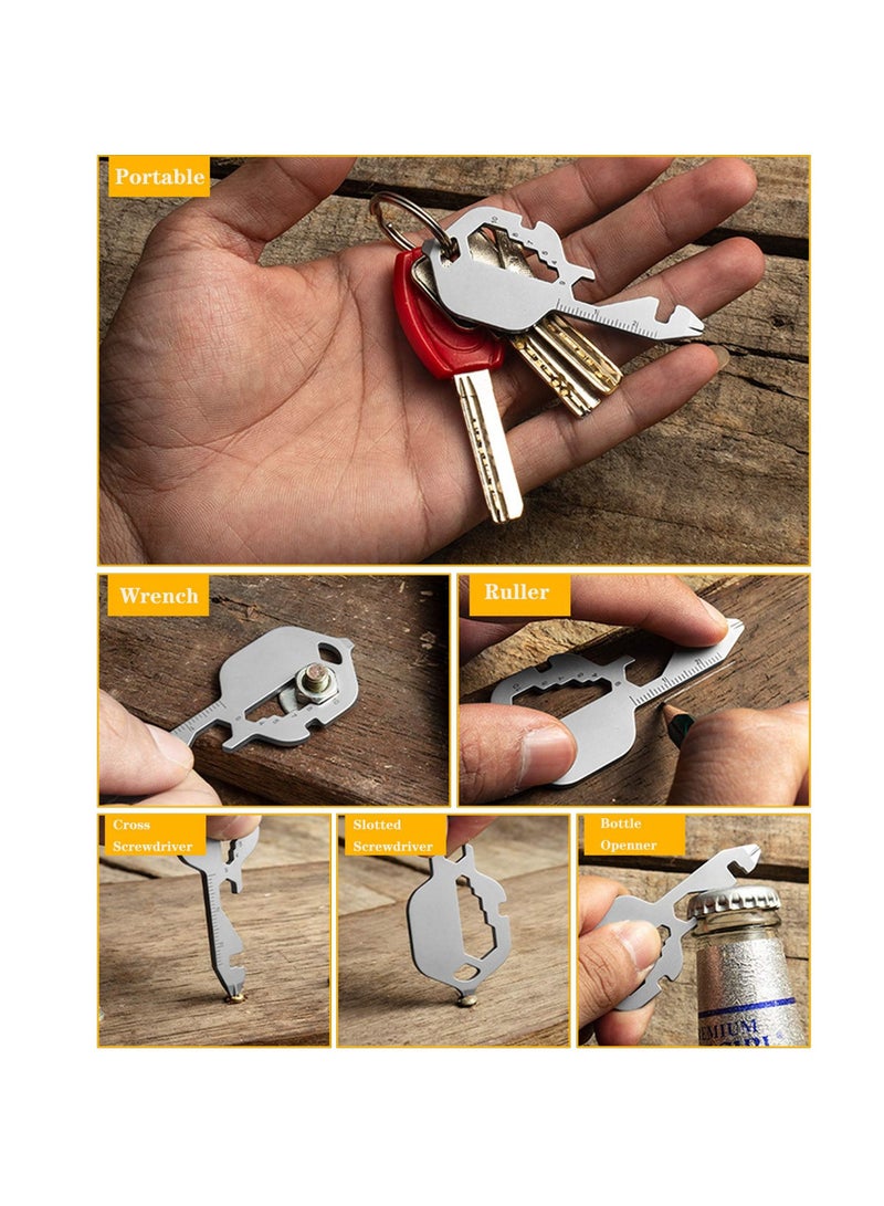 Y&D Multitool keychain, key shaped pocket tools 4 PCS stainless steel universal gadget functions Bottle Opener Wrench Screw Driver Metric Ruler Cord Cutter Backpack Carabiner Tool (Silver, Pocket Size) - Image 5