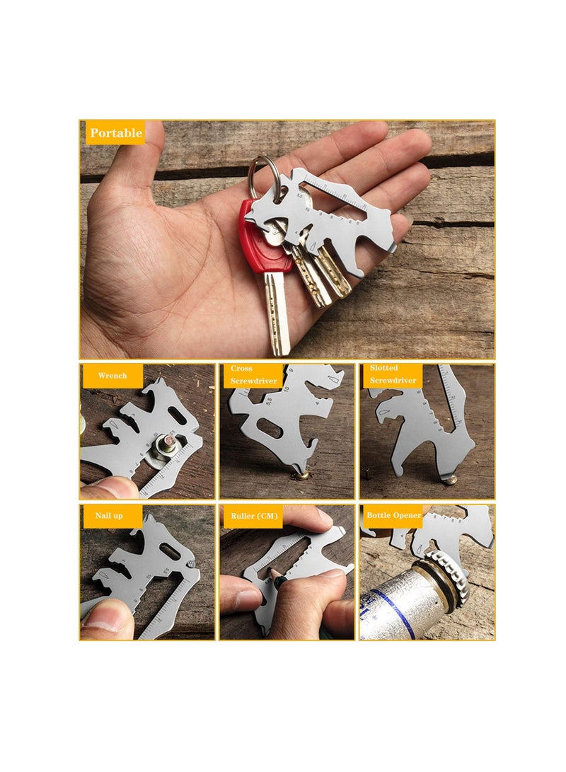Y&D Multitool keychain, key shaped pocket tools 4 PCS stainless steel universal gadget functions Bottle Opener Wrench Screw Driver Metric Ruler Cord Cutter Backpack Carabiner Tool (Silver, Pocket Size) - Image 4