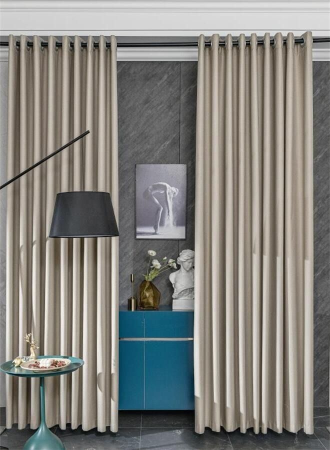 2 Panels Blackout Curtains for Bedroom Insulation Noise Reduce Heat Beige  - Image 1