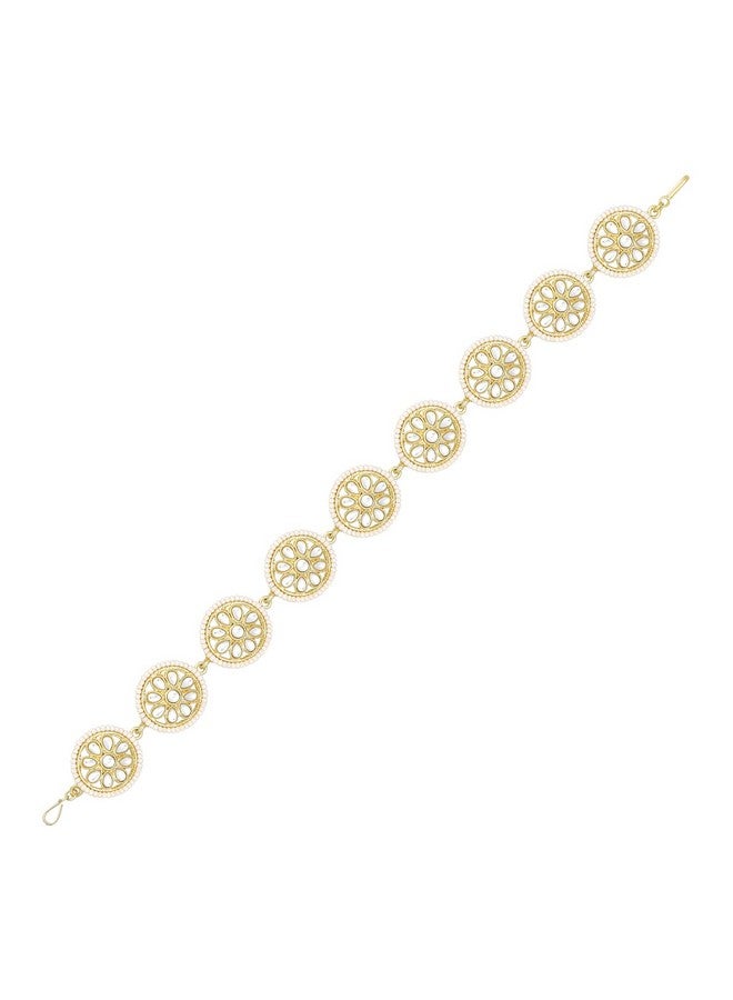 Peora Gold Plated White Kundan Studded Maatha Patti Sheeshphool Sheeshpatti Hair Accessories Fashion Ethnic Jewellery Gift for Women & Girls - Image 3