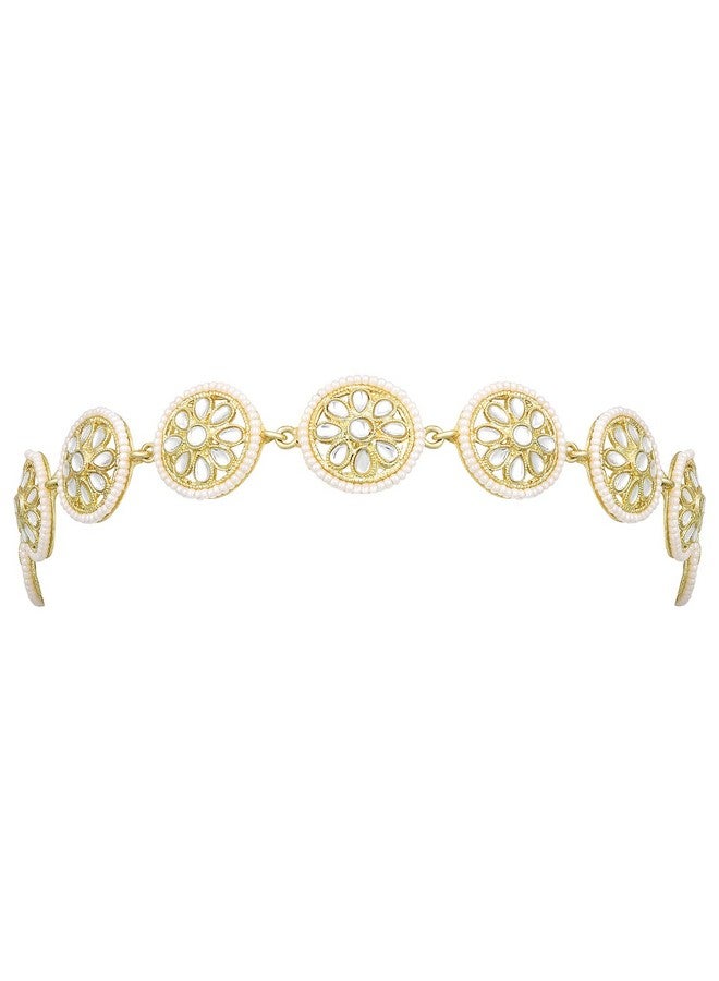 Peora Gold Plated White Kundan Studded Maatha Patti Sheeshphool Sheeshpatti Hair Accessories Fashion Ethnic Jewellery Gift for Women & Girls - Image 1