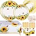 Atonofun Sunflower Party Supplies Disposable Plates Cups Napkins and Cutlery for Birthday Bridal Shower Sunflower Party Decorations Serves 24 - Image 3