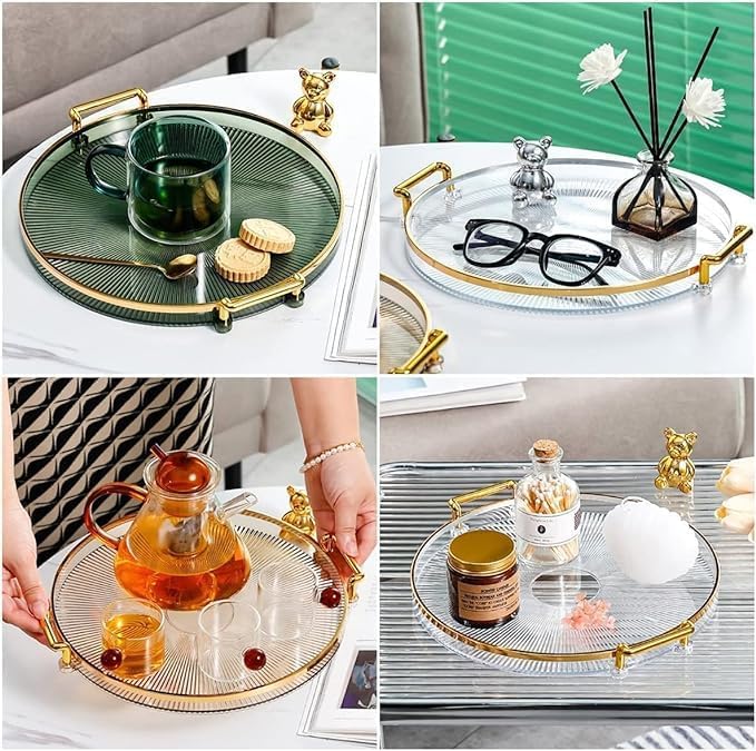 VPGS Round Acrylic Serving Trays Coffee Table Tray Multifunctional Decorative Tea Tray Cosmetics Jewelry Oganiser for Dresser Tabletop Countertop - Image 2