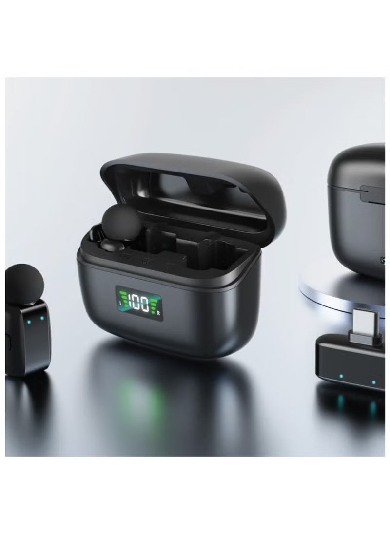 GREEN LION 2 in 1 Flex Lavalier Microphone GL-MIC7 Duo Type-C to Lightning with Voice Changer Function and ANC Noise Reduction / Up to 5 Hours Working Time / Mini Size Design / Wireless Transmission / Digital Display - Black  - Image 3