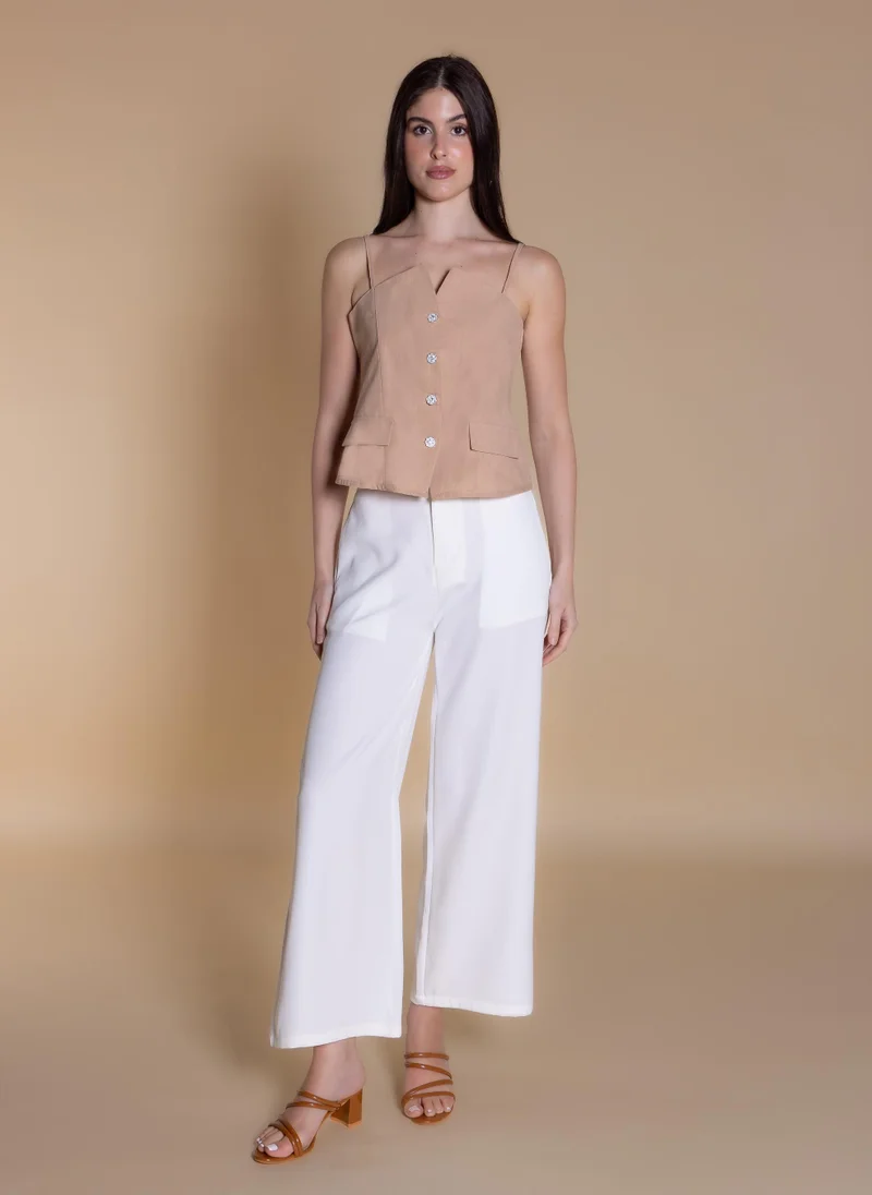 SHAPES LINEN BLEND DETAILED TOP