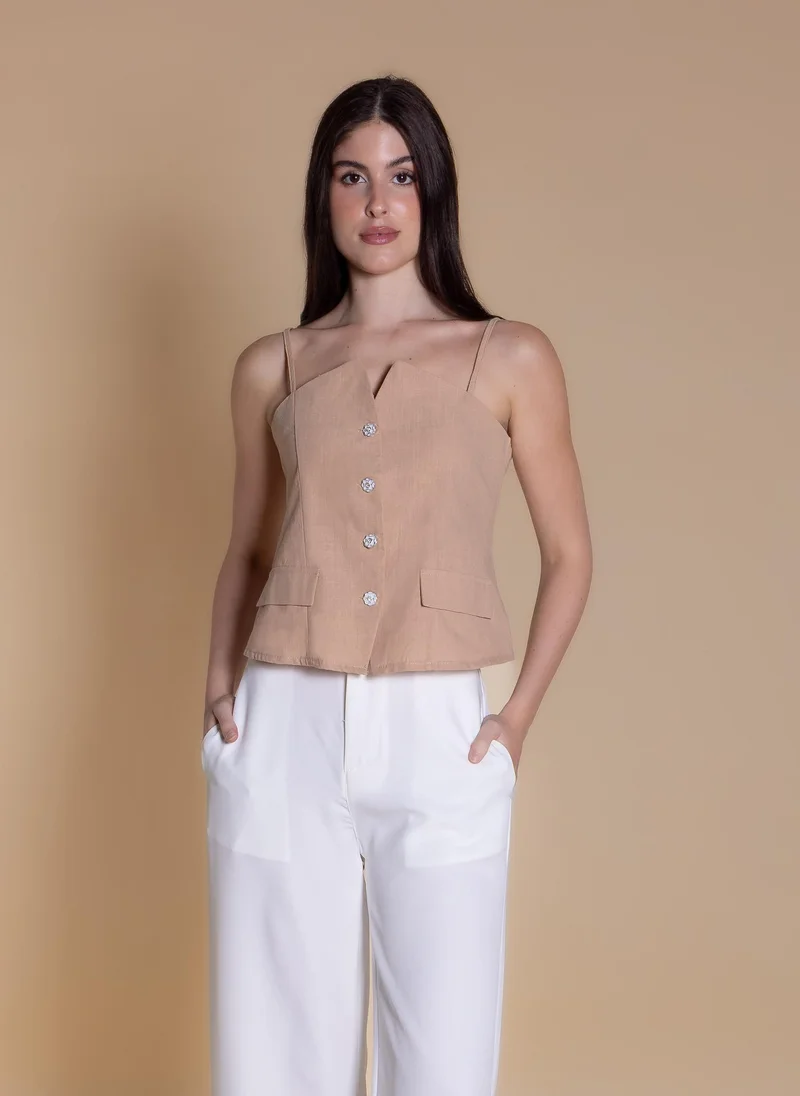 شايبس LINEN BLEND DETAILED TOP