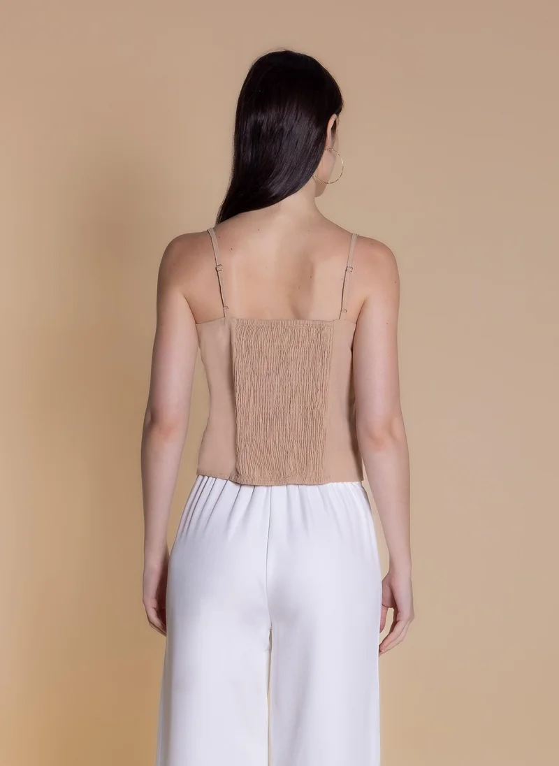 Shapes Beige LINEN BLEND DETAILED TOP for Women | Best Price UAE